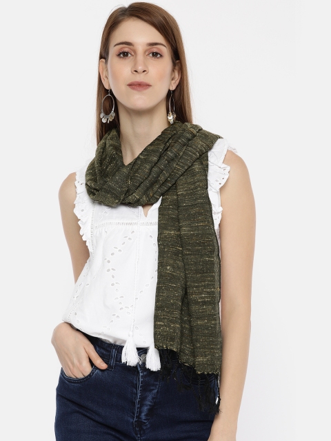 

Ayesha Black & Green Self-Design Scarf