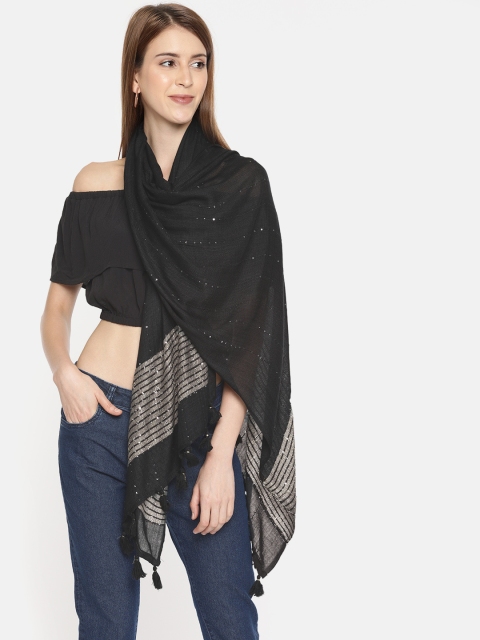 

Ayesha Women Black Self Design Embellished Scarf