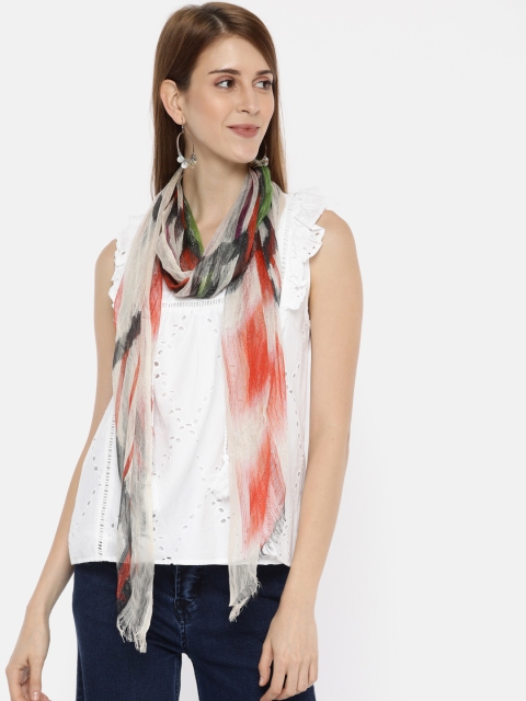 

Ayesha Women White & Black Self Design Scarf