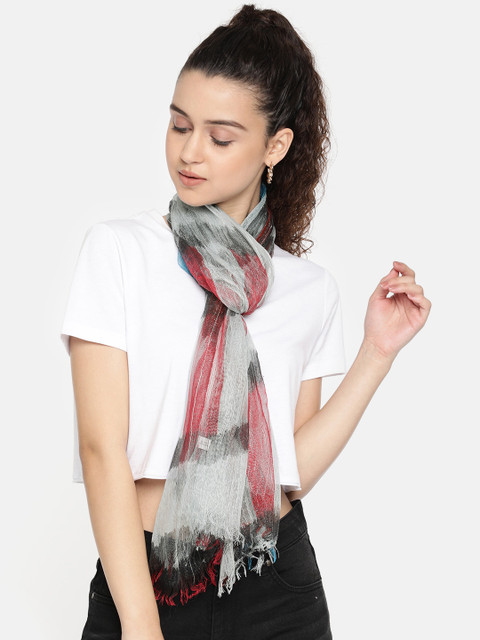 

Ayesha Women Grey & Red Weave Printed Jhopri Viscose Scarf