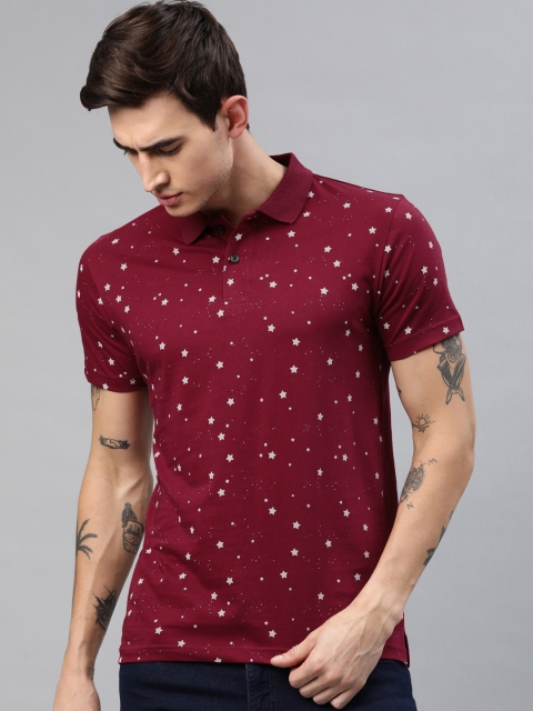 

Kryptic Men Maroon Printed Polo Collar Pure Cotton T-shirt