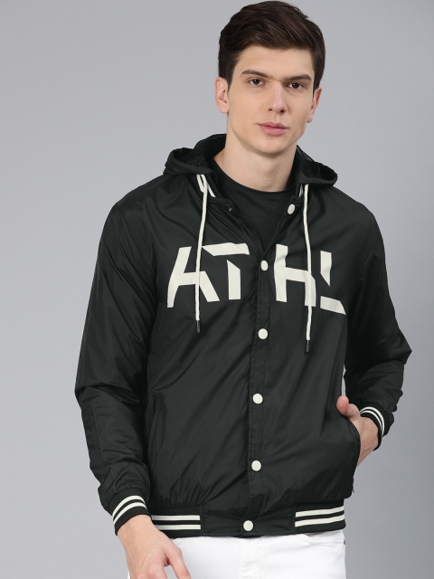 

Metronaut Men Black & White Printed Hooded Varsity Jacket