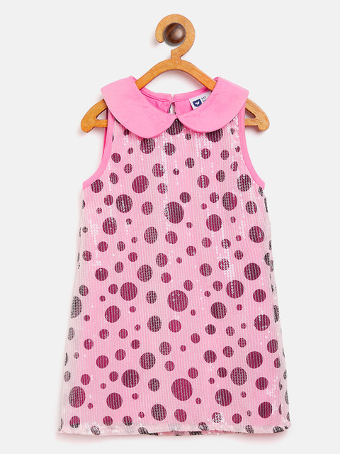 

612 league Girls Pink Polka Dots Printed A-Line Dress