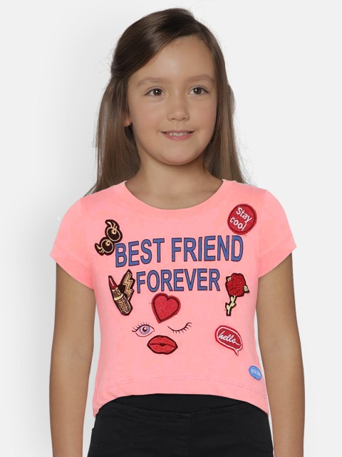 

612 league Girls Pink Printed Top