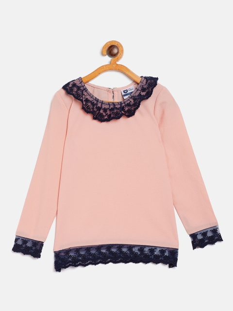 

612 league Girls Peach-Coloured Solid Top
