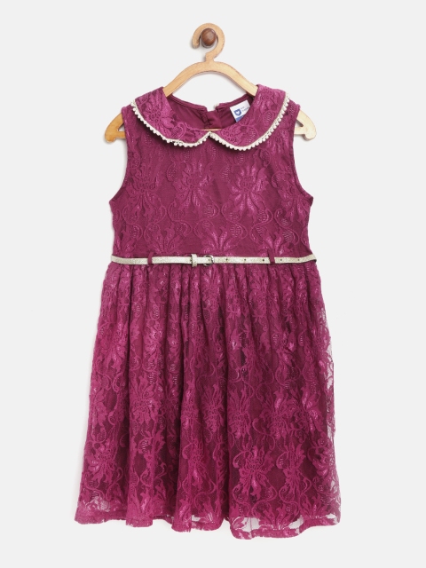 

612 league Girls Purple Self Design A-Line Dress