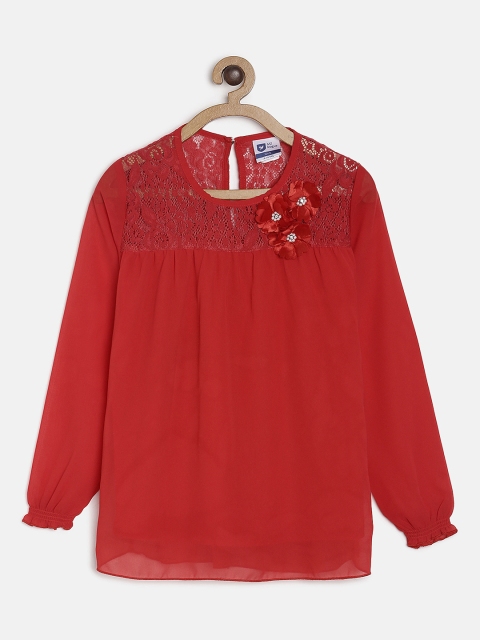 

612 league Girls Red Embellished Detailed Top