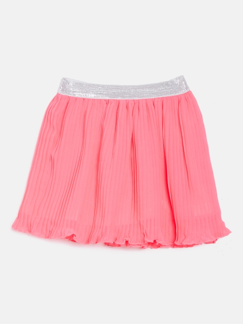 

612 league Girls Pink Solid Accordian Pleat Flared Skirt