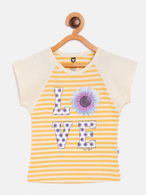 

612 league Girls Yellow & Off-White Striped T-shirt