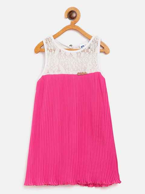 

612 league Girls Pink & White Accordian Pleated Lace A-Line Dress