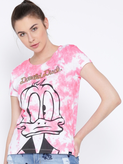 Pink Printed Acid Wash Pure Cotton T-shirt