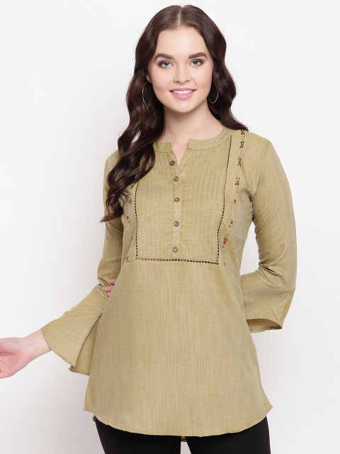 

Kvsfab Women Olive Green Solid A-Line Kurti