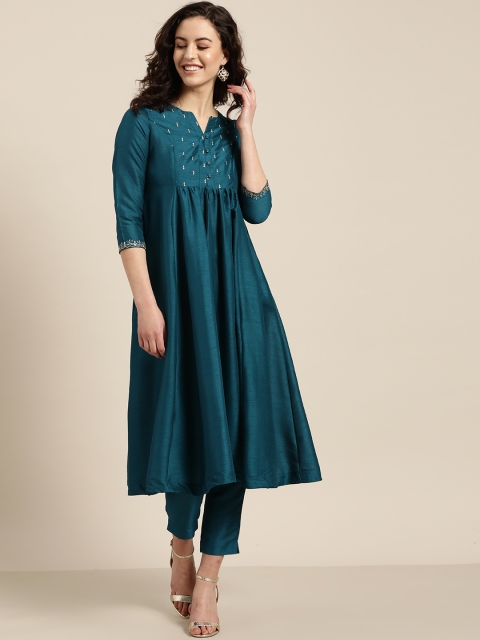

Sangria Women Teal Blue Yoke Design Kurta with Trousers