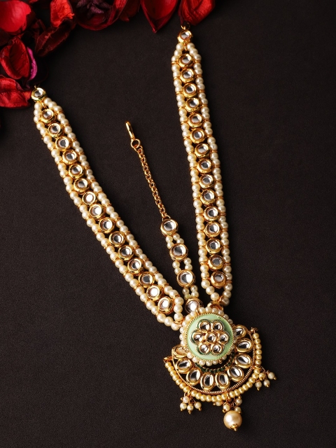 

Rubans Sea-Green Enamelled Gold-Plated Kundan Matha Patti