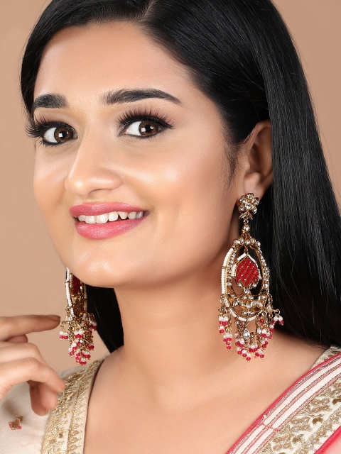 

Rubans Gold-Plated & Pink Classic Enamel Kundan Chandbali