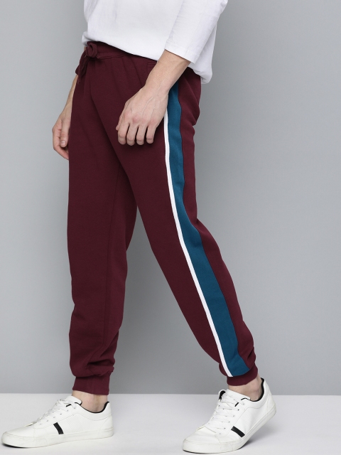 

Mast & Harbour Men Maroon Solid Straight Fit Joggers With Side Stripes