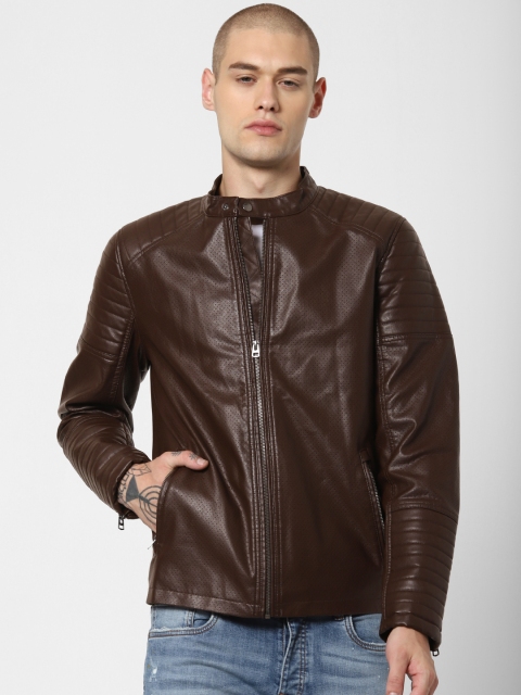 

Jack & Jones Men Brown Solid Biker Jacket