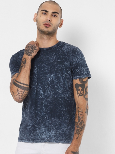 

Jack Jones Men Navy Blue Regular Fit Dyed Round Neck Pure Cotton T-shirt