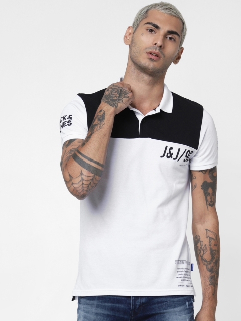 

Jack Jones Men White Colourblocked Polo Collar Pure Cotton T-shirt