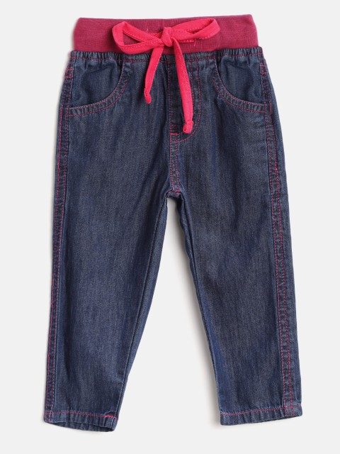 

612 league Girls Navy Blue Regular Fit Solid Chambray Trousers