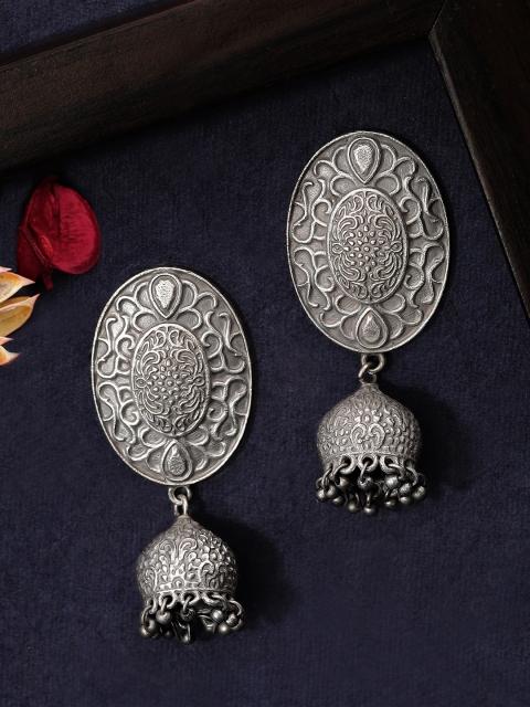 

Rubans Oxidised Silver-Toned Classic Jhumkas