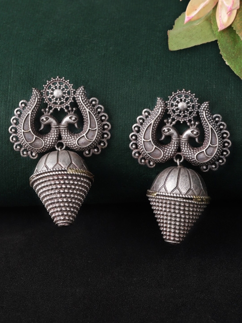 

Rubans Silver-Toned Classic Oxidised Drop Earrings