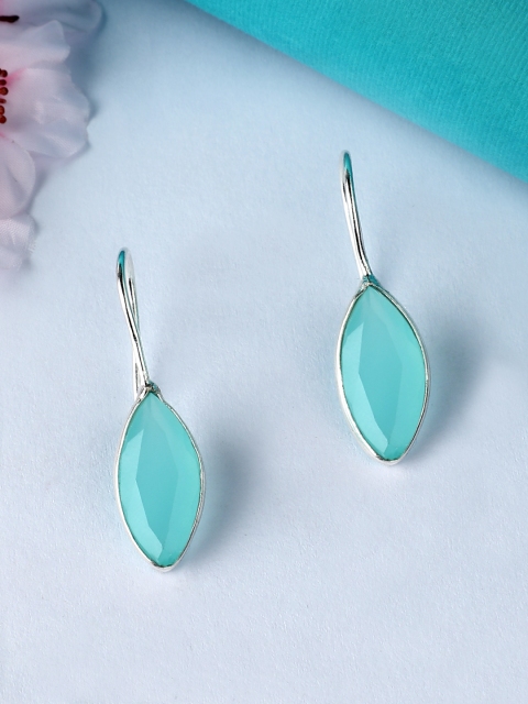 

Rubans Silver-Plated & Turquoise Blue Embellished Drop Earrings