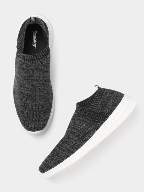 

The Roadster Lifestyle Co Men Charcoal Grey Woven Design Slip-On Sneakers