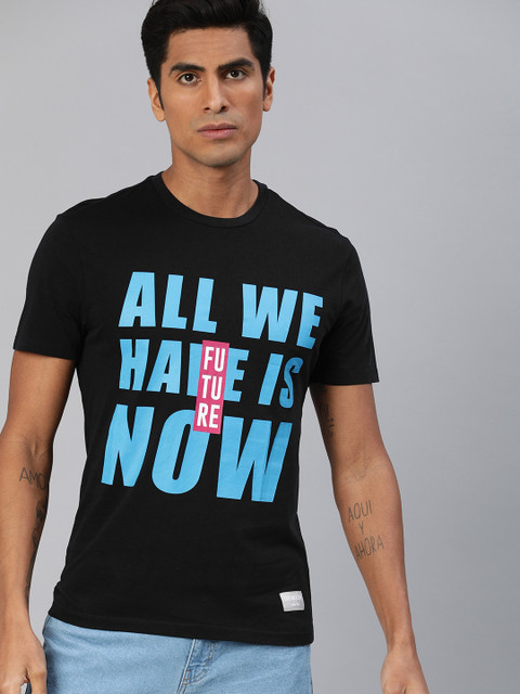 

Denizen From Levis Men Black Printed Round Neck T-shirt