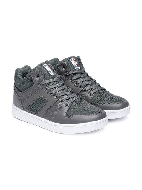 

NBA Men Grey Solid Synthetic Mid-Top Sneakers