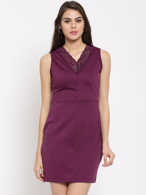 

ELLE Women Purple Solid Sheath Dress