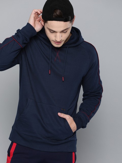 

SINGLE Men Navy Blue Solid Hooded Sweatshirt