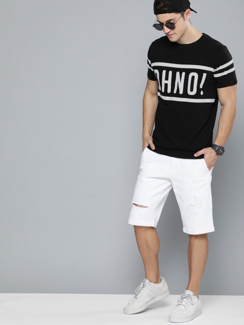 

SINGLE Men Black Printed Round Neck T-shirt