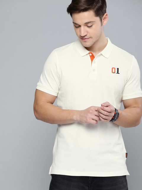 

SINGLE Men Off-White Solid Polo Collar T-shirt