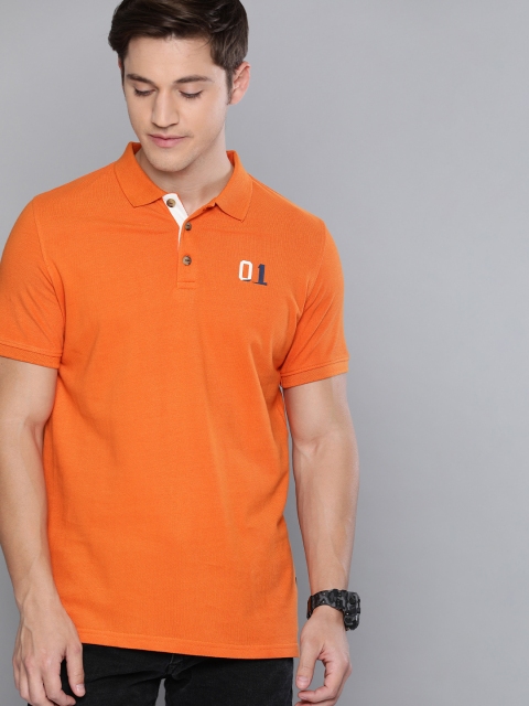 

SINGLE Men Orange Solid Polo Collar T-shirt