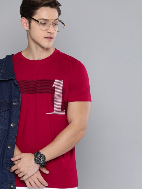 

SINGLE Men Red Striped Round Neck T-shirt