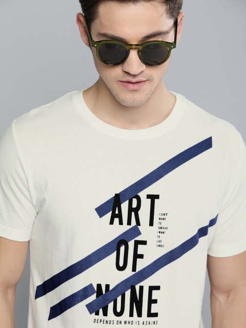 

SINGLE Men Off-White Printed Round Neck T-shirt