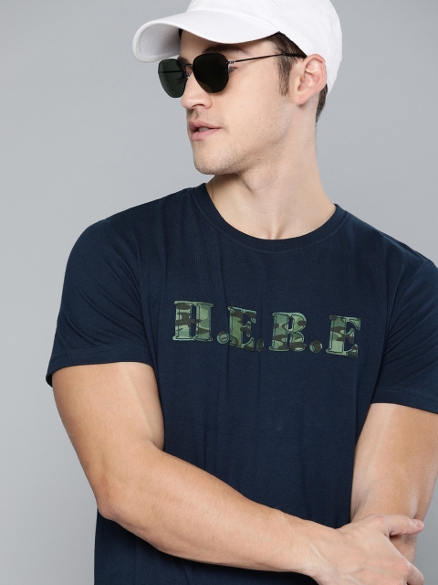 

SINGLE Men Navy Blue Solid Round Neck T-shirt