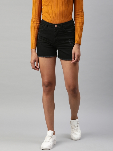 

Flying Machine Women Black Solid Skinny Fit Denim Shorts