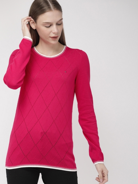 

Tommy Hilfiger Women Pink Self Design Pullover Argyle Sweater