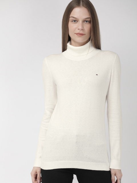 

Tommy Hilfiger Women White Solid Turtle Neck Pullover Sweater
