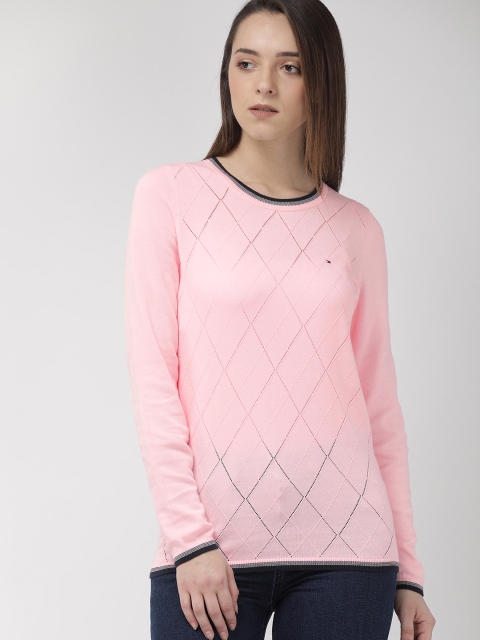 

Tommy Hilfiger Women Pink Self Design Pullover Argyle Sweater
