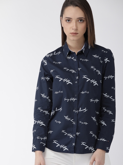 

Tommy Hilfiger Women Navy Blue & White Classic Fit Printed Casual Shirt