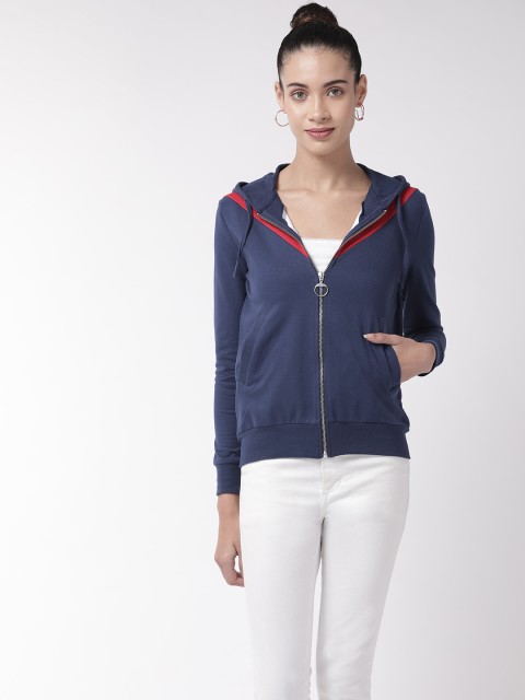 

Flying Machine Women Navy Blue Solid Hooded Sweatshirt