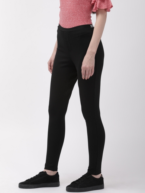 

Flying Machine Women Black Solid Treggings With Mock Pocket Detailing