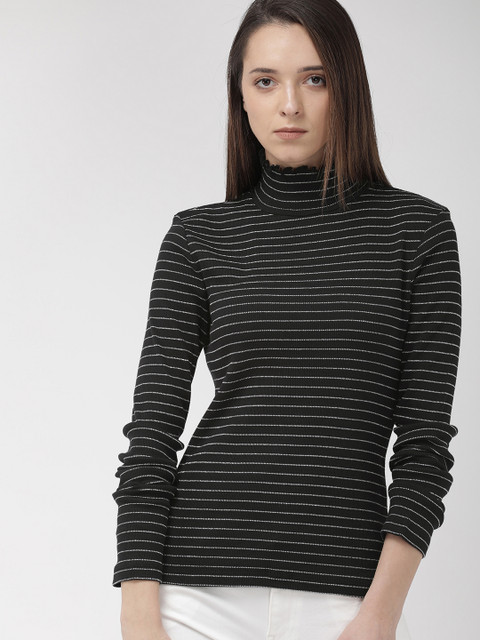 

Tommy Hilfiger Women Black & Silver-Toned Striped Top