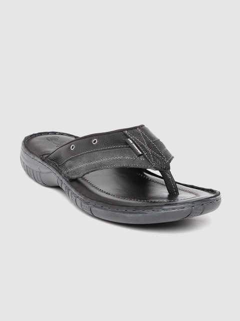 

Lee Cooper Men Black Solid Leather Comfort Sandals with Rivets Detail