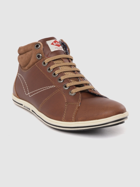 

Lee Cooper Men Brown Solid Leather Mid-Top Sneakers