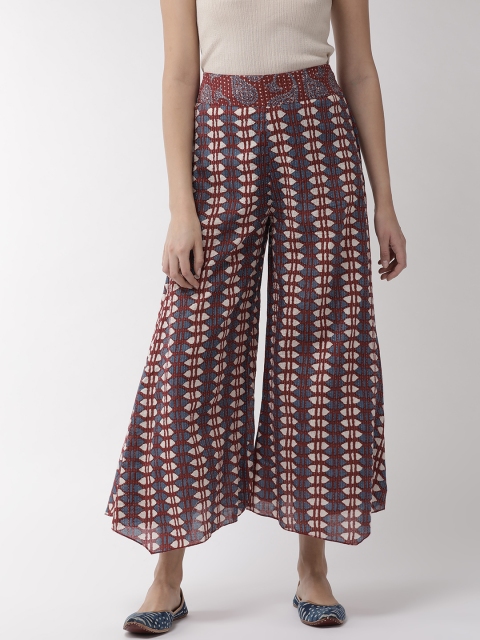 

InWeave Women Maroon & Off-White Printed Cropped Wide Leg Palazzos