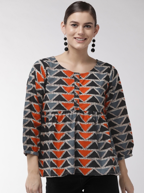 

InWeave Women Orange & Black Printed A-Line Top